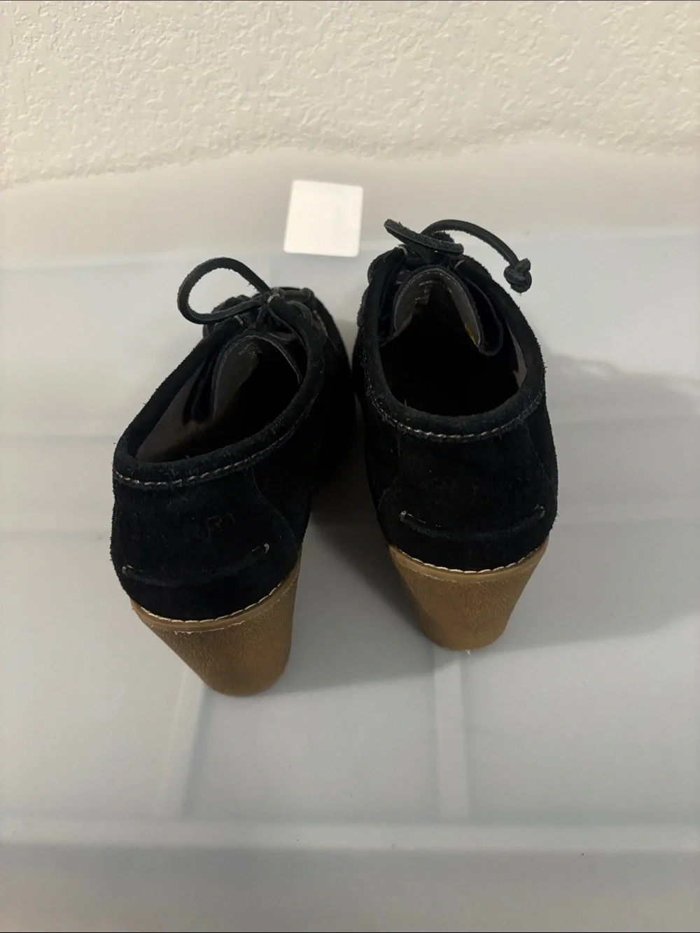 Sperry Black Stella Keel wedge booties SZ 8.5M suede uppers & tan wedge heel